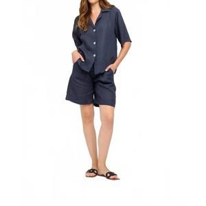 NEW PISTACHE linen bermuda shorts in navy blue